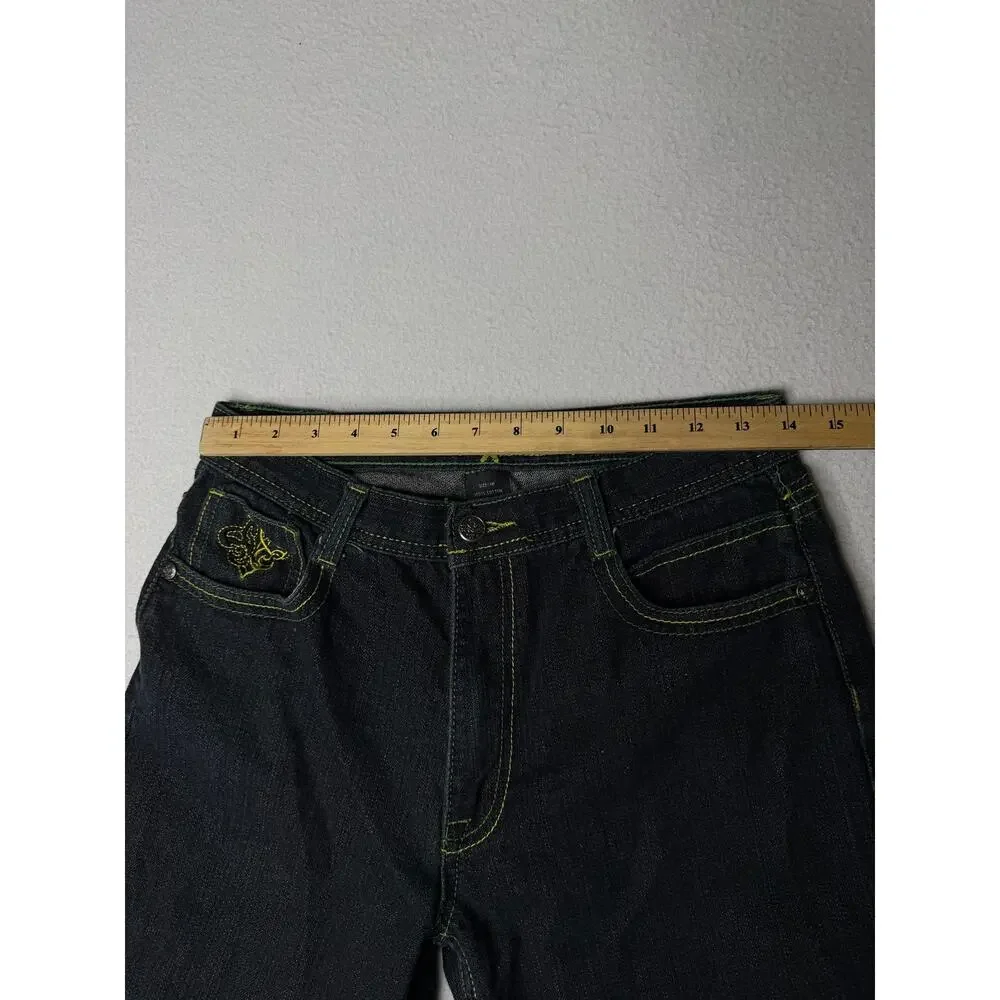 Jinzu Denim Size 18 Black Long Denim Shorts Embroidered Baggy Y2K Jorts